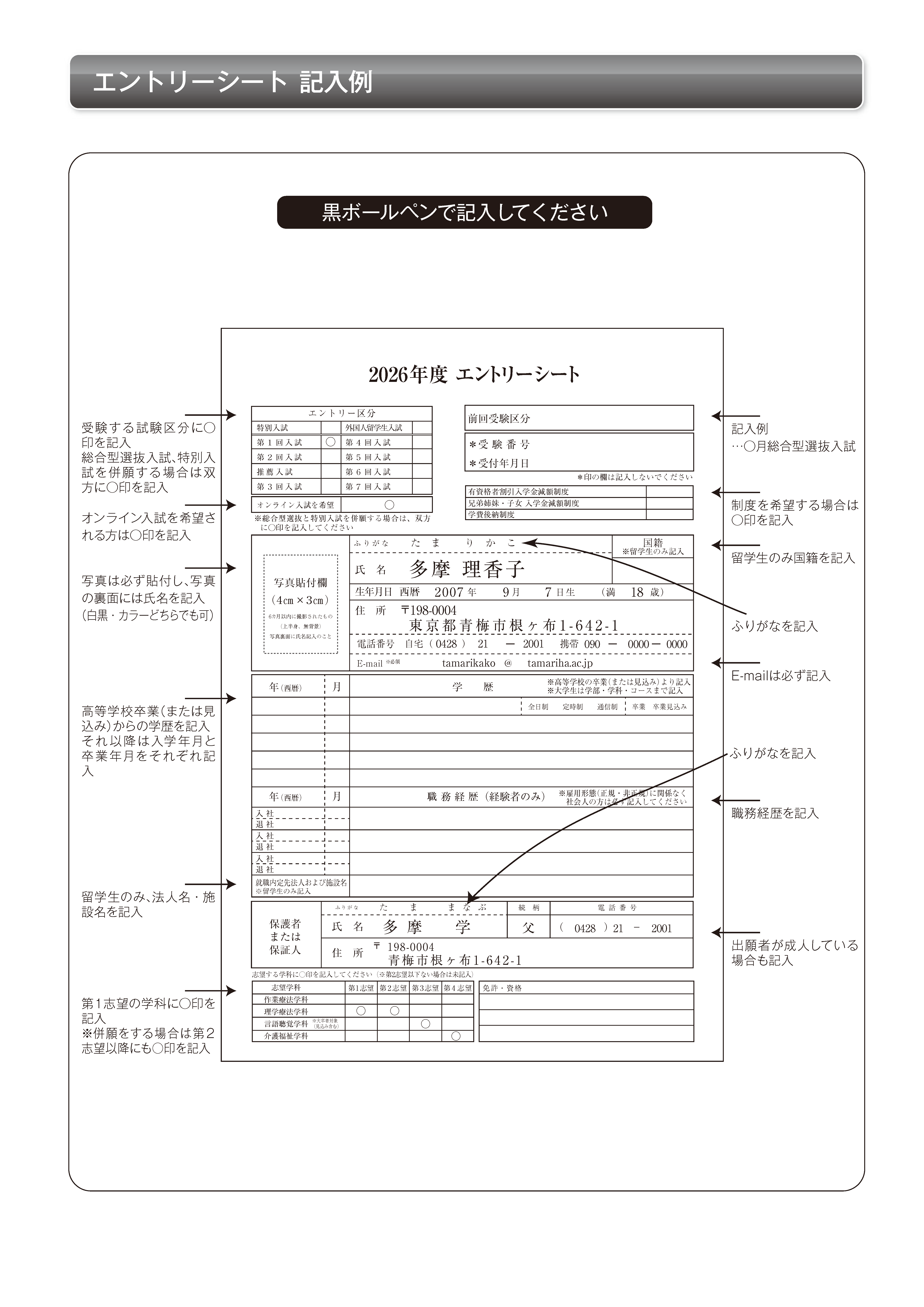 エントリーシート記入例